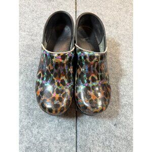 Dansko Womens 7.5-8 Clog Multicolor Leather Leopard Print Casual Slip-On Shoes
